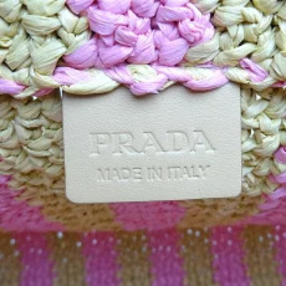 Prada RAFIA Raffia Tote Bag Shoulder Straw Tan Beige Pink - Picture 7 of 10